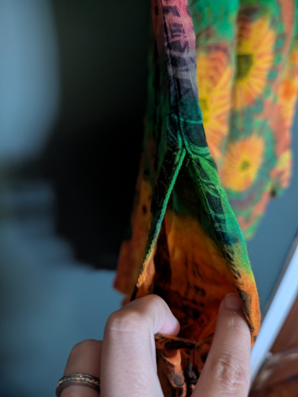 Zumi Green & Orange Tie-Dye Rayon Short Sleeve Tee With Pockets - Picture 6 of 7